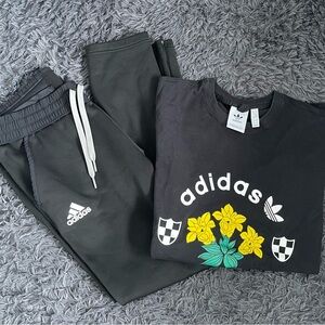 Men Size Medium Adidas Set T-Shirt Sweatpants Joggers Bundle Black White Yellow